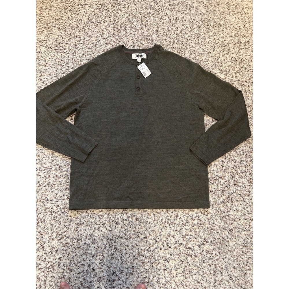 Joseph Abboud Mens Sweater Sz L Merino Wool Blend Pullover 1/3 Button New Oliv